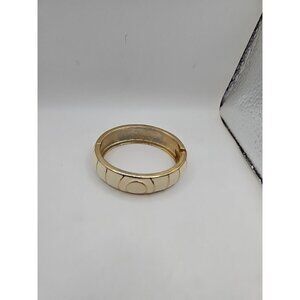 Bracelet Bangle SPRING HINGE Gold- Tone White Enamel Spring Hinge